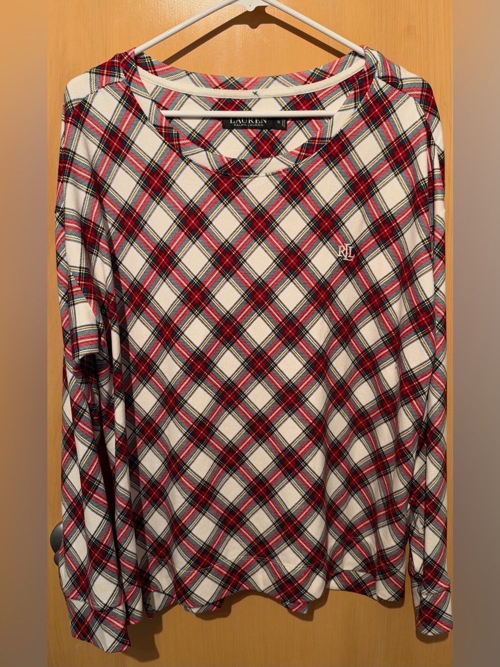 Lauren Ralph Lauren Red Plaid Long-Sleeve Pajama Top Only Size XL